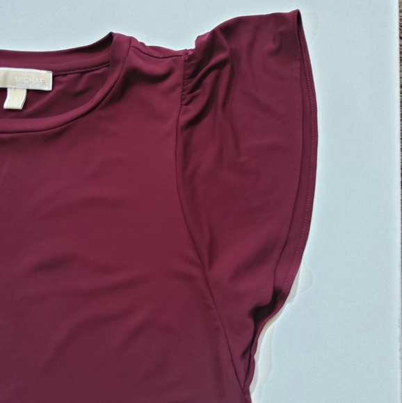 Michael Kors Womens Blouse Size Small Maroon Red Short Flutter Sleeve Career Top - Picture 8 of 8